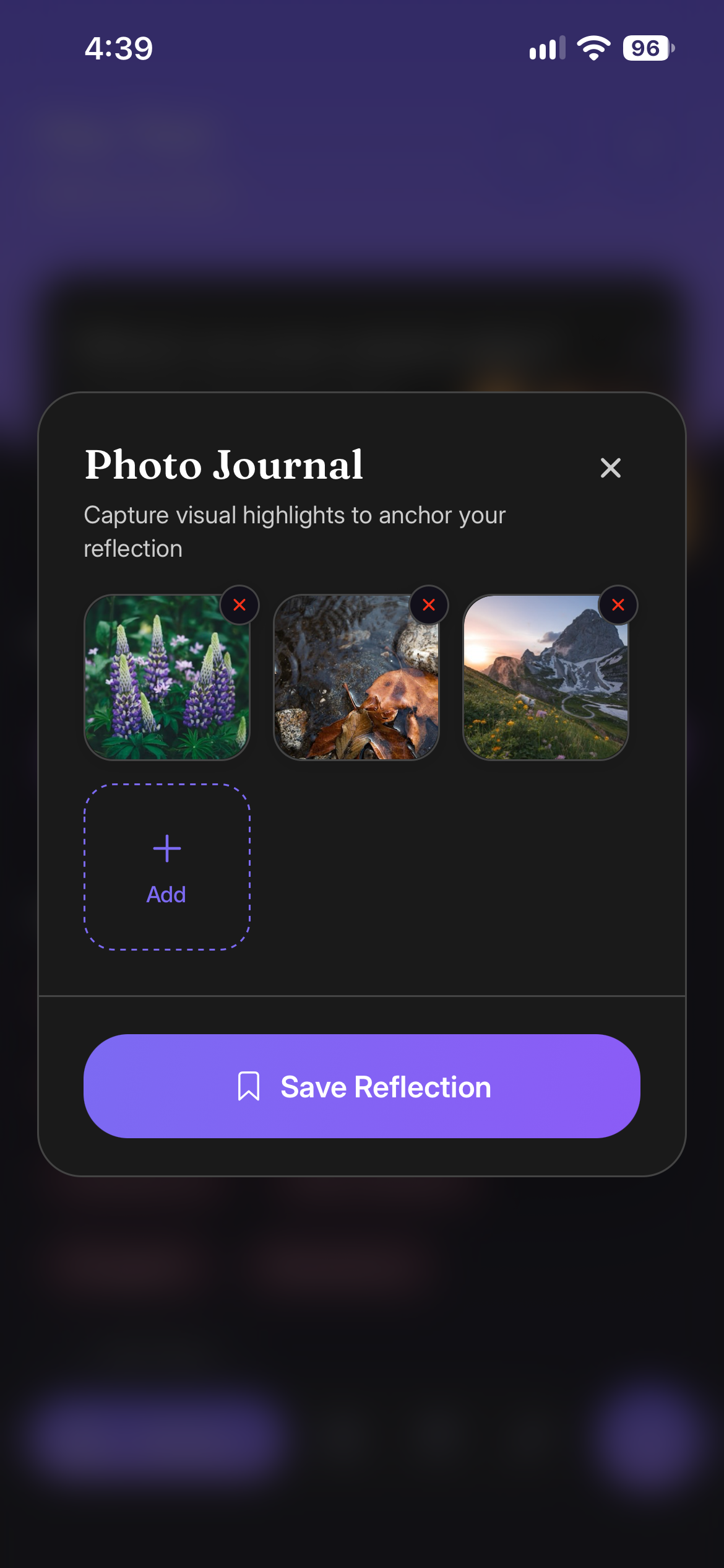 ThoughtBeam Photo journal screen — Anchor it to what you saw