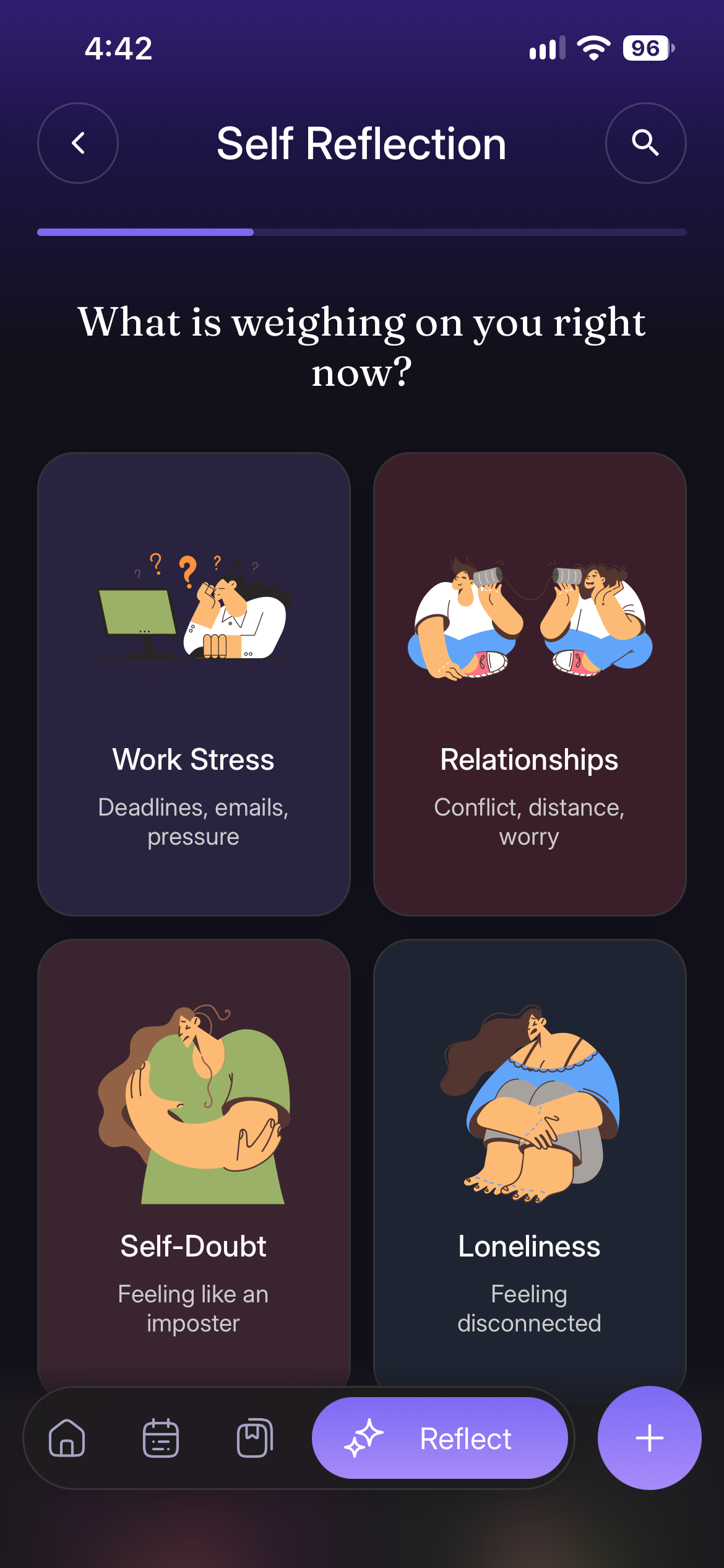 ThoughtBeam Guided reflection screen — For the days you are stuck